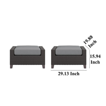 Kyl Outdoor Ottoman Set of 2, 29 Inch Gray Cushioned Top w Woven Frame