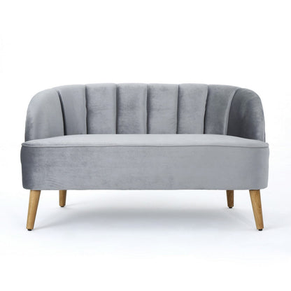 Snap Loveseat, 50 Inch, Retro Channel Stitched Gray Polyester Velvet