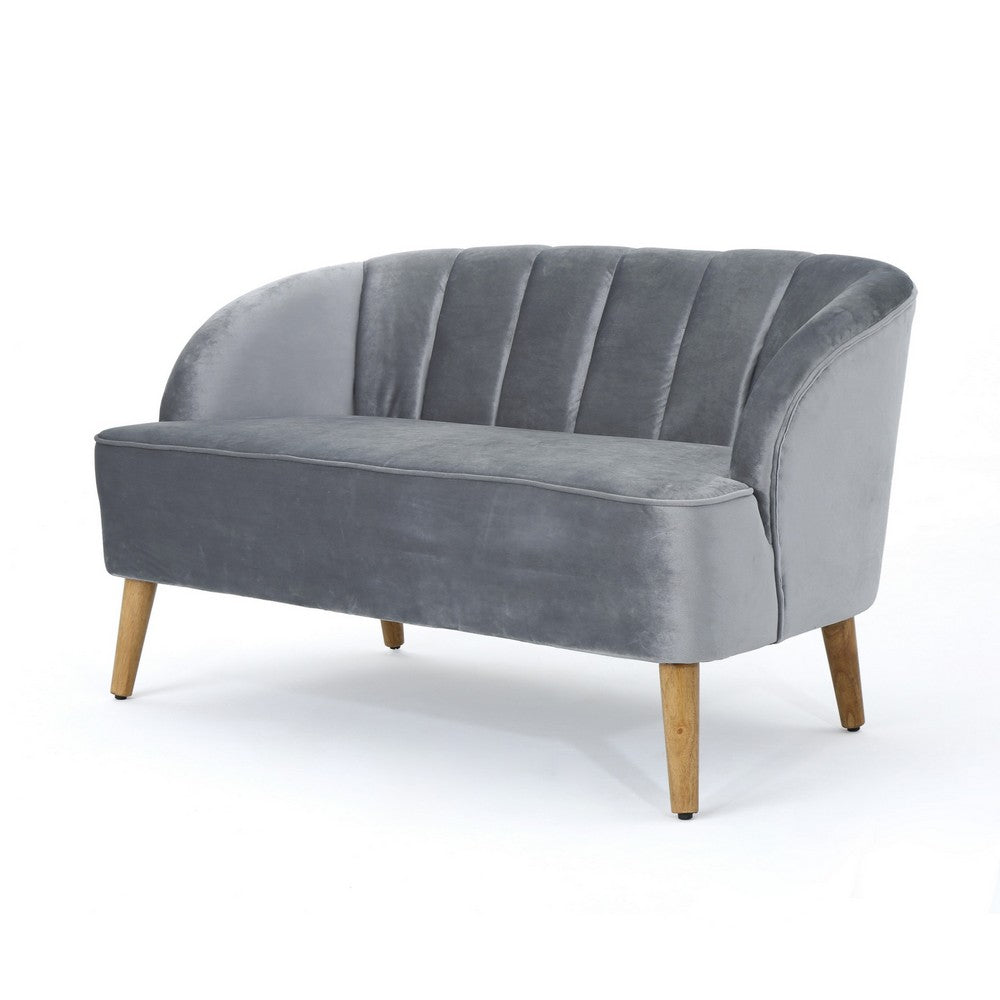 Snap Loveseat, 50 Inch, Retro Channel Stitched Gray Polyester Velvet