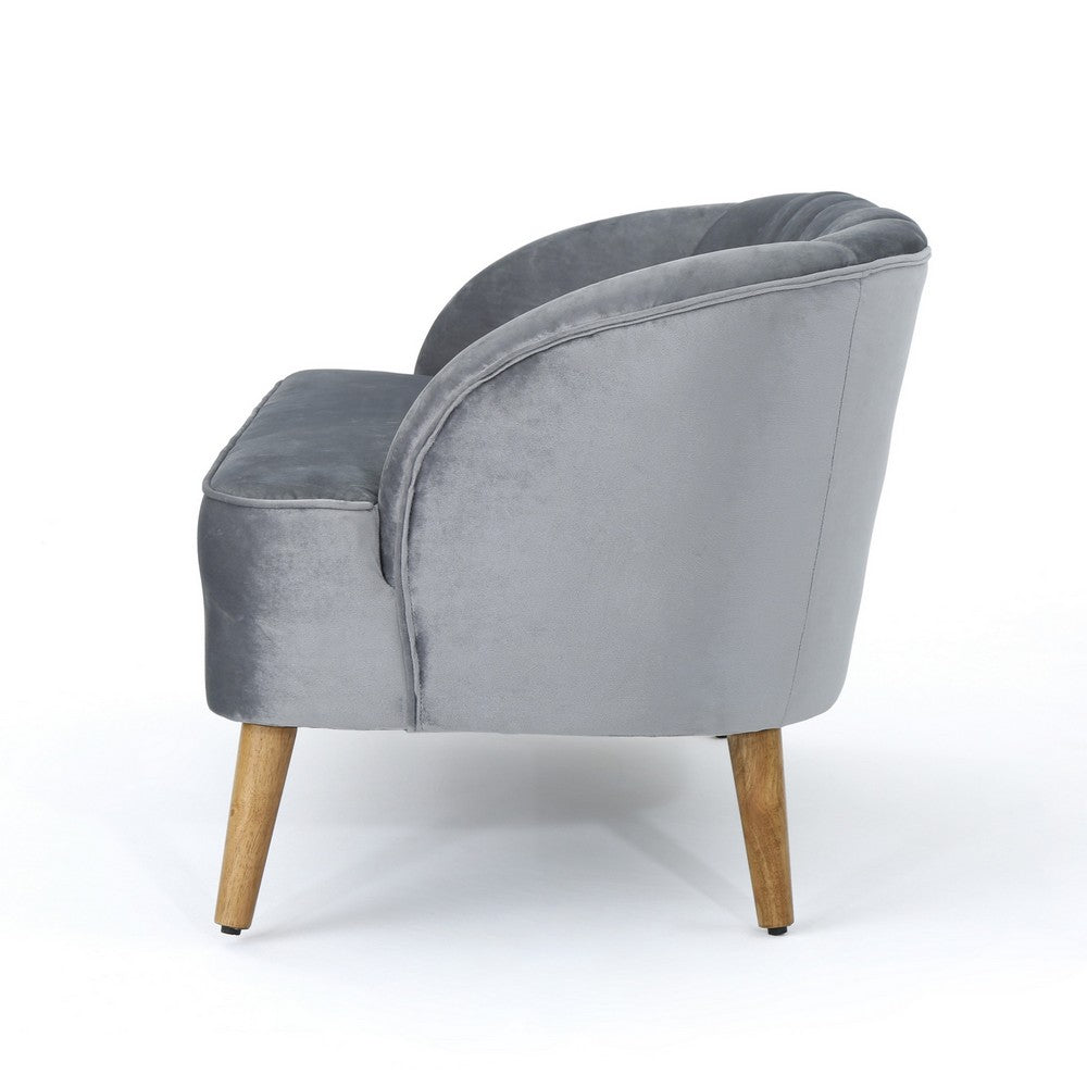 Snap Loveseat, 50 Inch, Retro Channel Stitched Gray Polyester Velvet