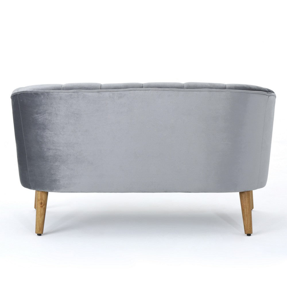 Snap Loveseat, 50 Inch, Retro Channel Stitched Gray Polyester Velvet