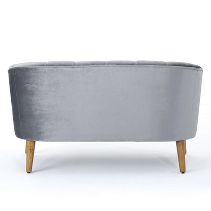 Snap Loveseat, 50 Inch, Retro Channel Stitched Gray Polyester Velvet