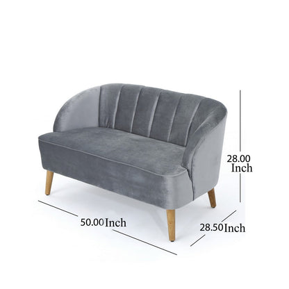 Snap Loveseat, 50 Inch, Retro Channel Stitched Gray Polyester Velvet