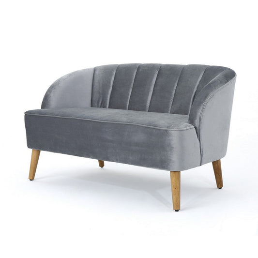 Snap Loveseat, 50 Inch, Retro Channel Stitched Gray Polyester Velvet