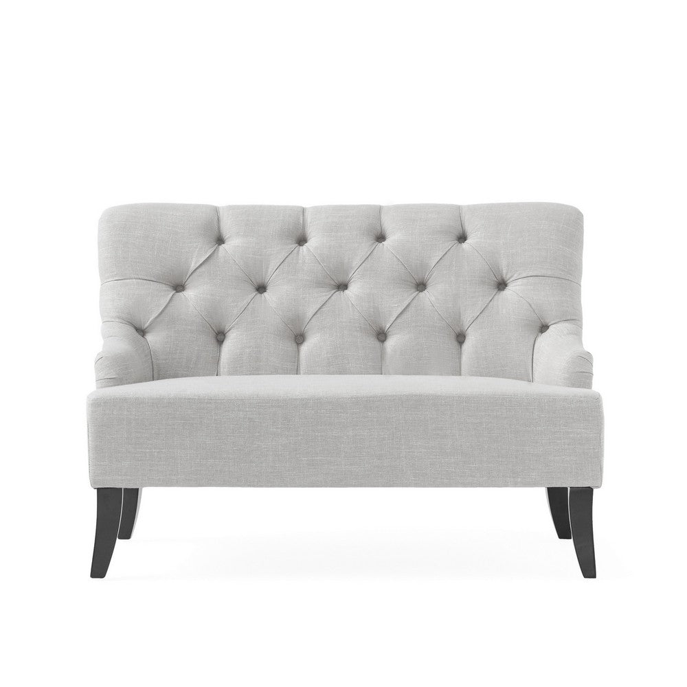 Ohio Loveseat Settee, 44 Inch Button Tufted Gray, Solid Birch Wood