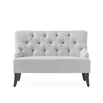 Ohio Loveseat Settee, 44 Inch Button Tufted Gray, Solid Birch Wood