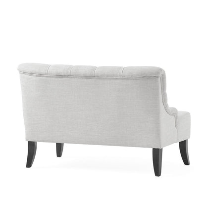 Ohio Loveseat Settee, 44 Inch Button Tufted Gray, Solid Birch Wood