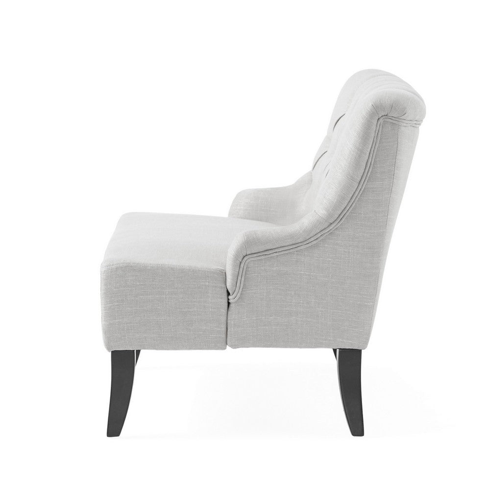 Ohio Loveseat Settee, 44 Inch Button Tufted Gray, Solid Birch Wood