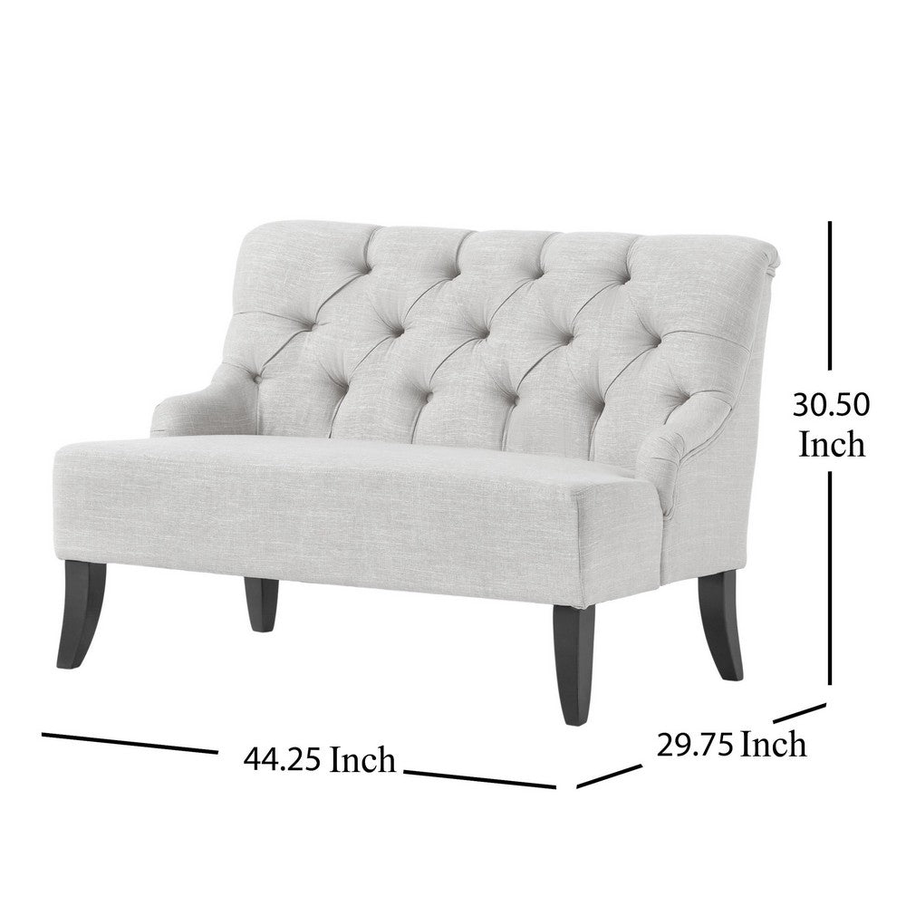 Ohio Loveseat Settee, 44 Inch Button Tufted Gray, Solid Birch Wood