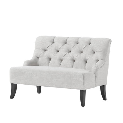 Ohio Loveseat Settee, 44 Inch Button Tufted Gray, Solid Birch Wood