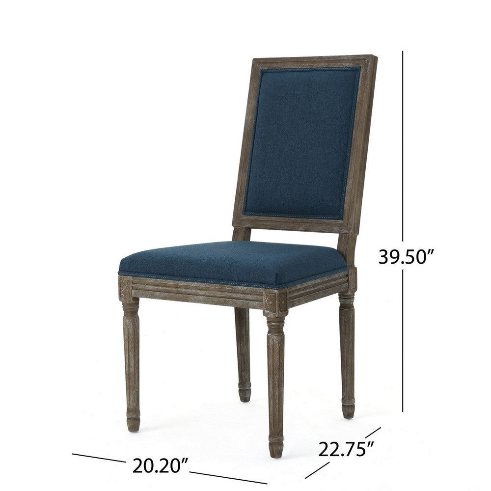 Dining Side Chair Set of 2, Traditional Style, Navy Blue Polyester