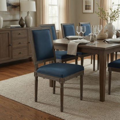 Dining Side Chair Set of 2, Traditional Style, Navy Blue Polyester