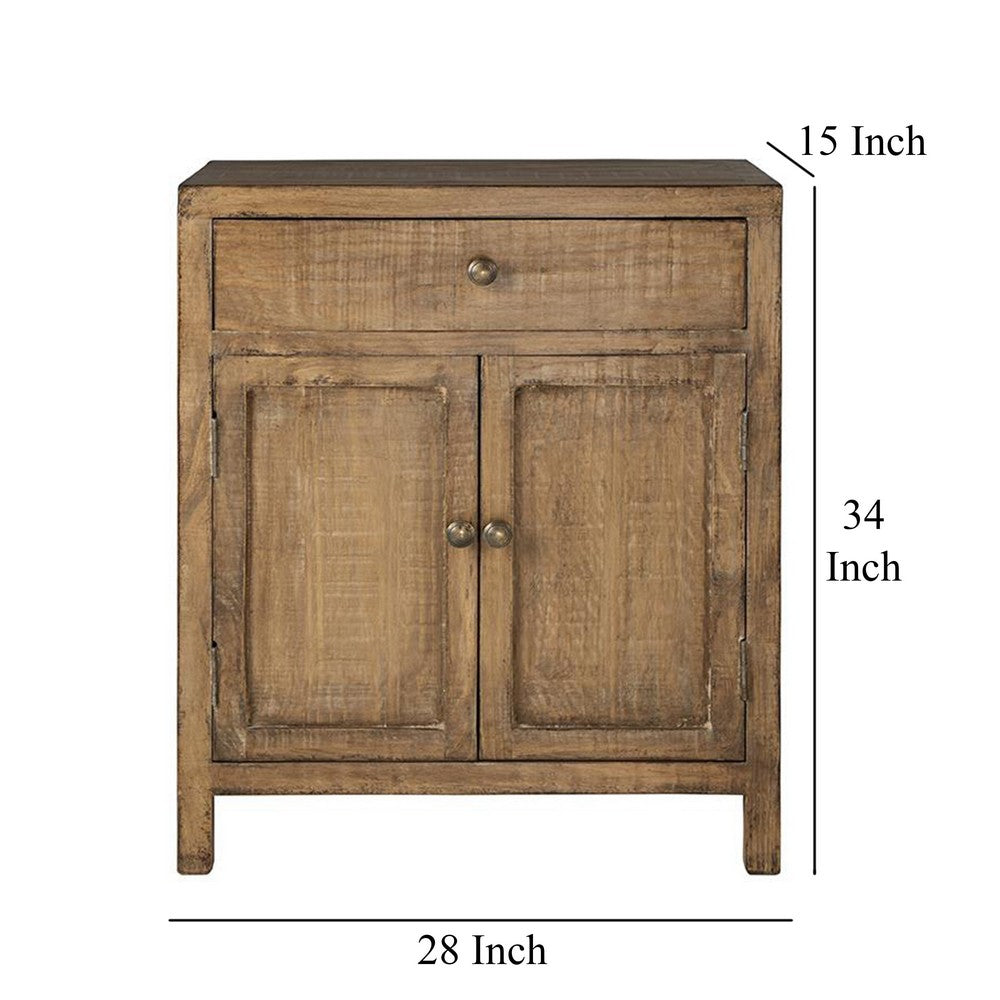 Lia Small Accent Cabinet, 2 Door, Drawer, Antique Style Natural Wood