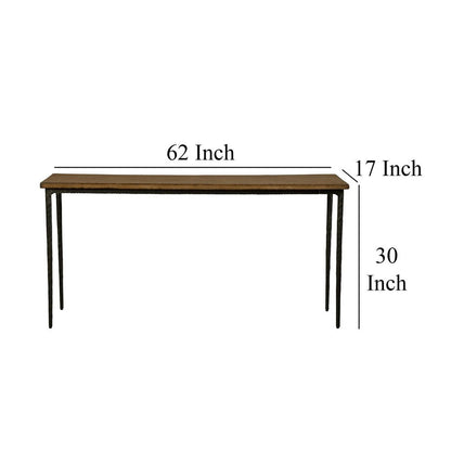 Lemy Sofa Console Table, 62 Inch Rectangular Brown Top, Black Frame
