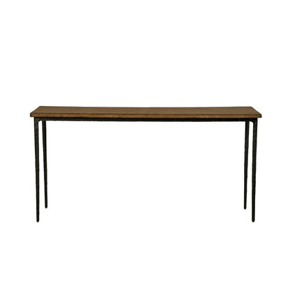 Lemy Sofa Console Table, 62 Inch Rectangular Brown Top, Black Frame