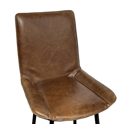 Swivel Counter Stool Chair, Brown Faux Leather Upholstery, Black Iron