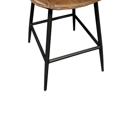 Swivel Counter Stool Chair, Brown Faux Leather Upholstery, Black Iron
