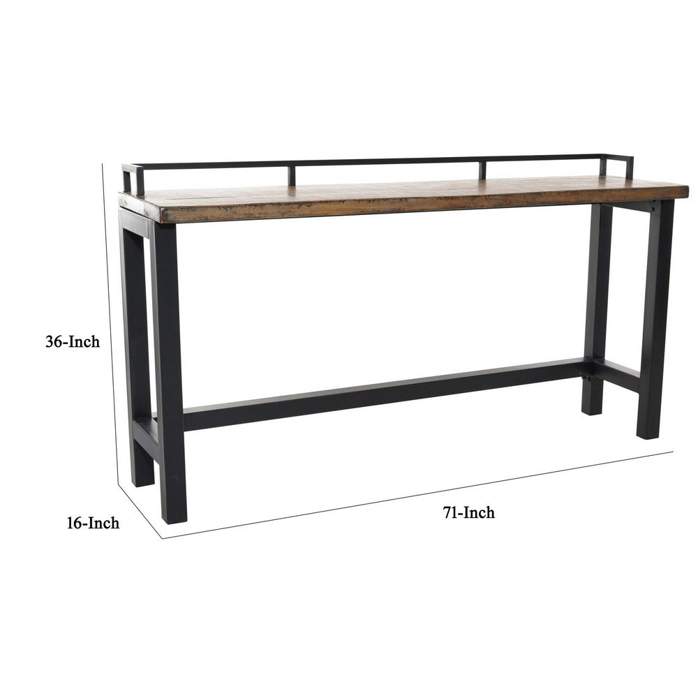 Fyan Counter Table w Rails, Black Iron Base, 71 Inch Rectangular Top