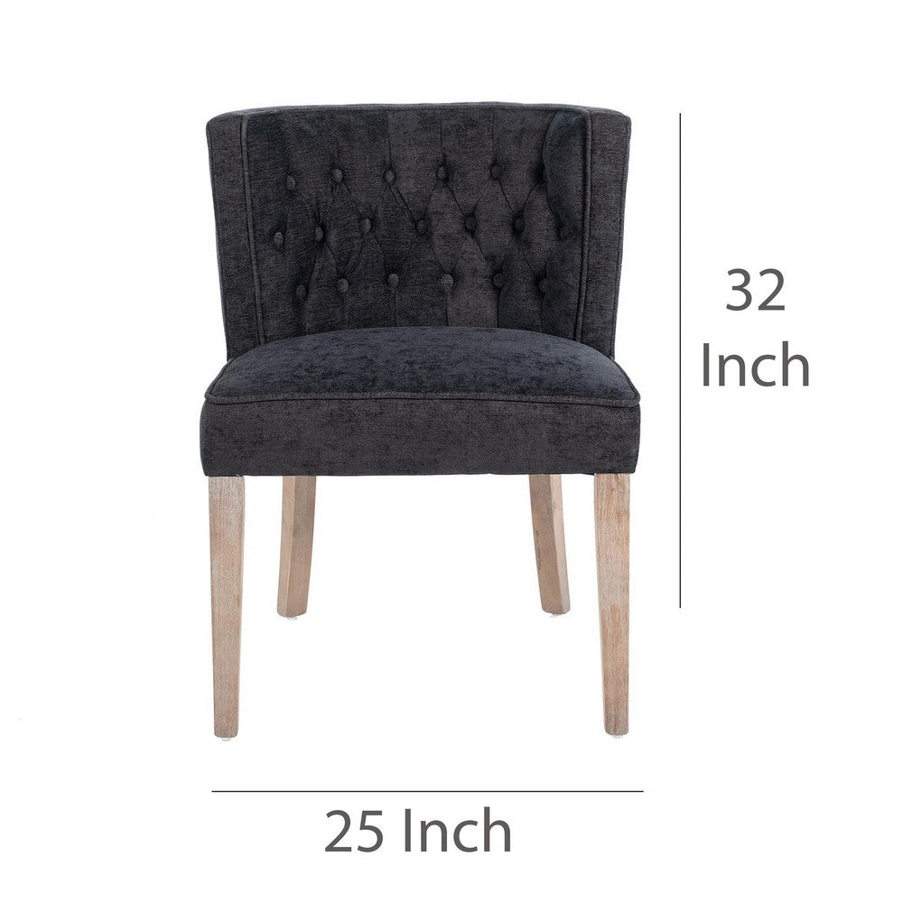 Cly Dining Side Chair Set of 2, Dark Gray, Natural Brown Solid Wood