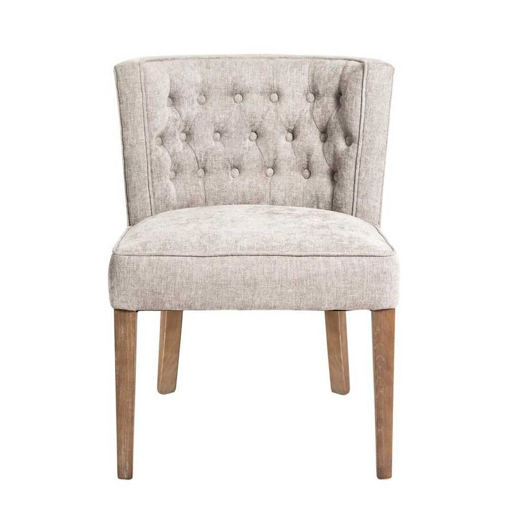 Cly Dining Side Chair Set of 2, Light Gray Fabric, Brown Solid Wood