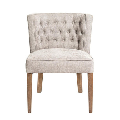 Cly Dining Side Chair Set of 2, Light Gray Fabric, Brown Solid Wood