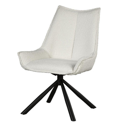 Amyra Swivel Accent Side Chair, White Fabric, Modern Black Iron Frame