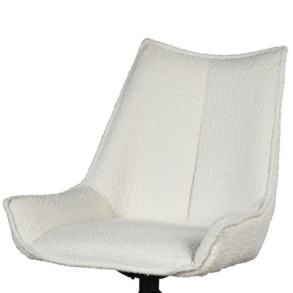 Amyra Swivel Accent Side Chair, White Fabric, Modern Black Iron Frame