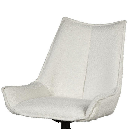 Amyra Swivel Accent Side Chair, White Fabric, Modern Black Iron Frame