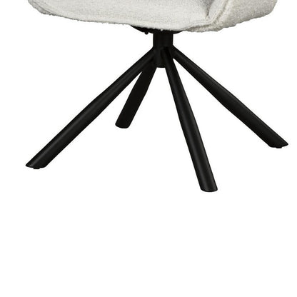 Amyra Swivel Accent Side Chair, White Fabric, Modern Black Iron Frame