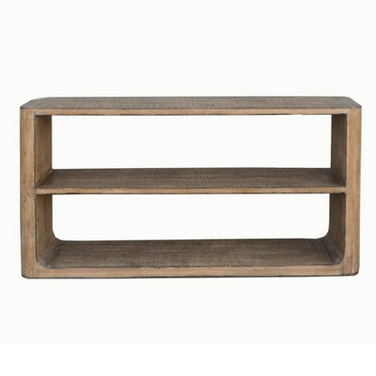 Roki Sofa Console Table w 2 Shelf, 60 Inch Natural Brown Pine Wood Top