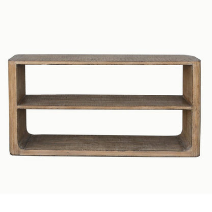 Roki Sofa Console Table w 2 Shelf, 60 Inch Natural Brown Pine Wood Top