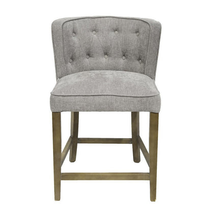 Cly Counter Stool Chair, Soft Light Gray Fabric, Graywash Solid Wood