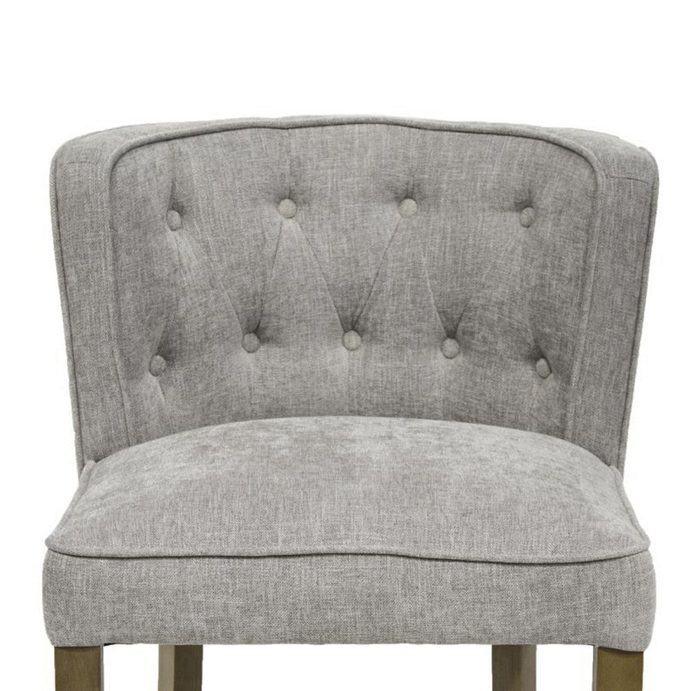 Cly Counter Stool Chair, Soft Light Gray Fabric, Graywash Solid Wood