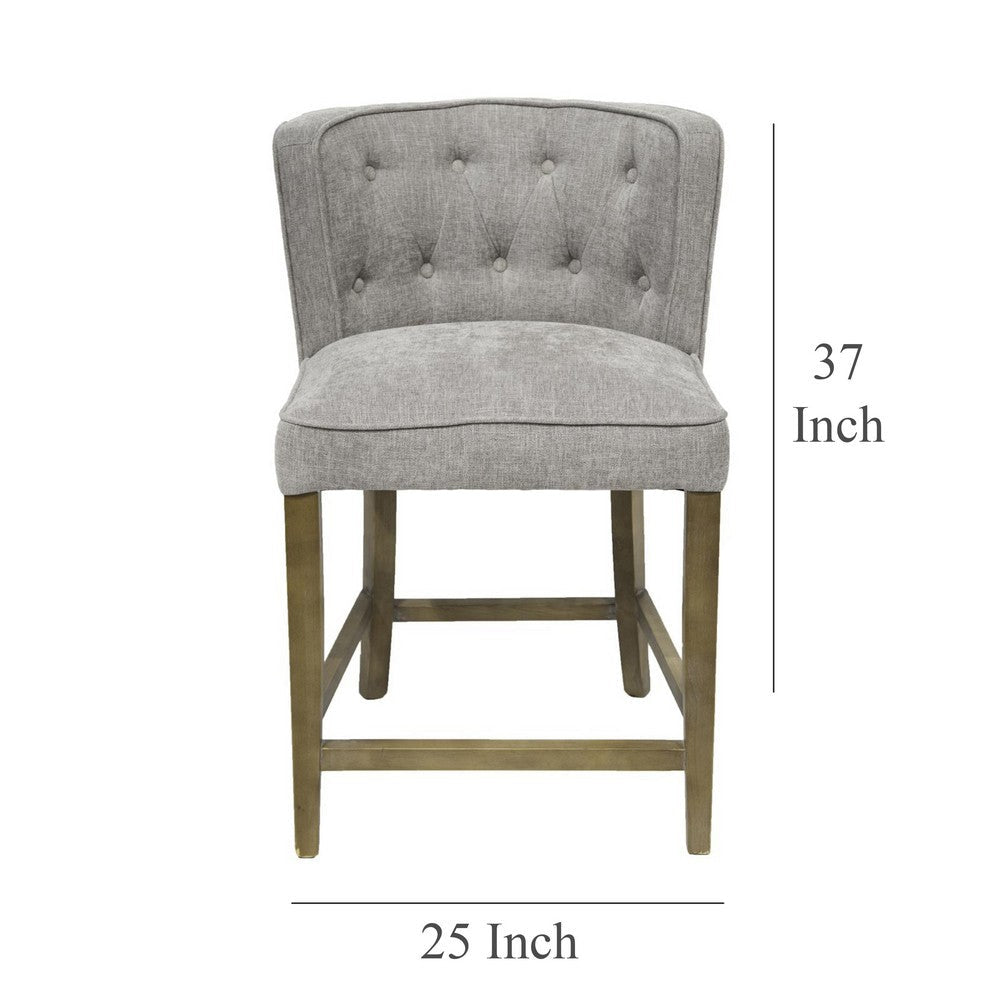 Cly Counter Stool Chair, Soft Light Gray Fabric, Graywash Solid Wood