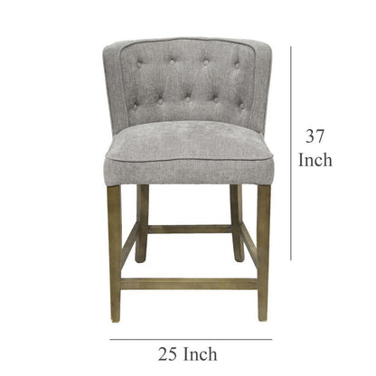 Cly Counter Stool Chair, Soft Light Gray Fabric, Graywash Solid Wood