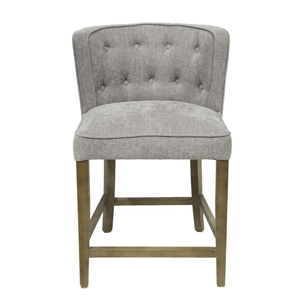 Cly Counter Stool Chair, Soft Light Gray Fabric, Graywash Solid Wood