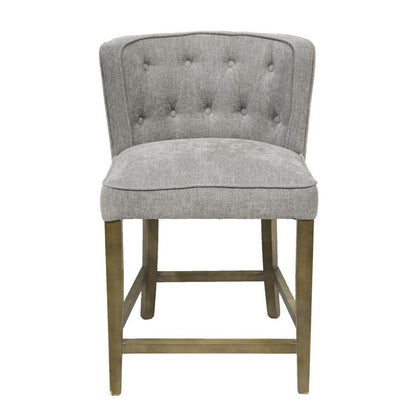 Cly Counter Stool Chair, Soft Light Gray Fabric, Graywash Solid Wood