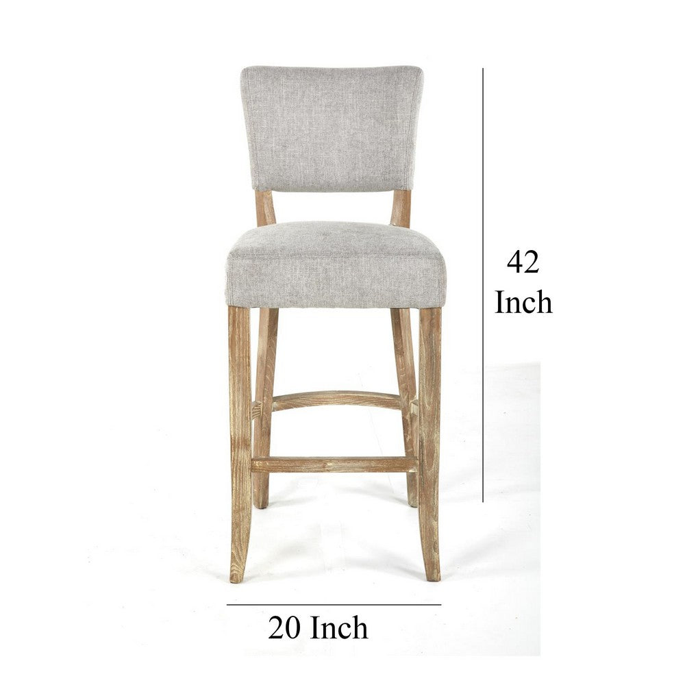 Ryna Barstool Chair, Plush Light Gray Fabric, Washed Oak Solid Wood
