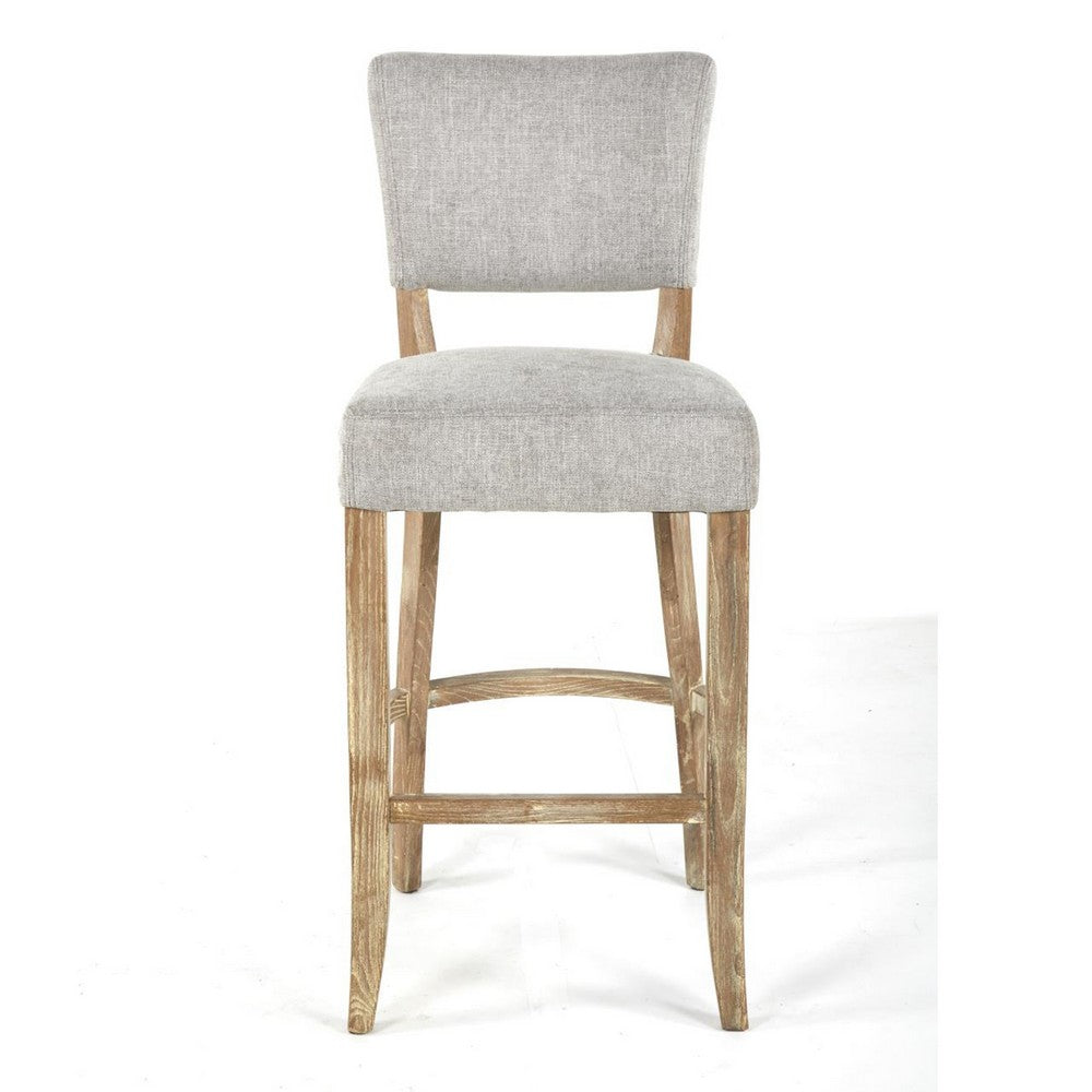 Ryna Barstool Chair, Plush Light Gray Fabric, Washed Oak Solid Wood