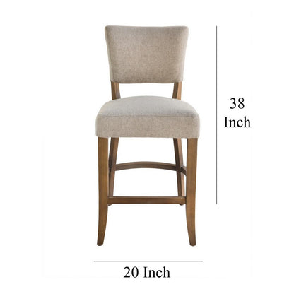 Ryna Counter Stool Chair, Light Gray Fabric, Oak Brown Solid Wood