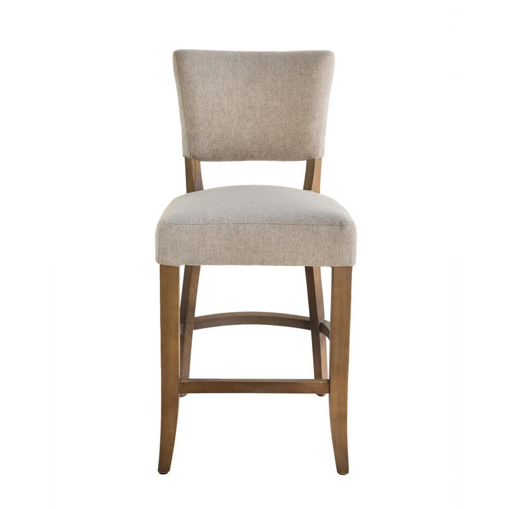 Ryna Counter Stool Chair, Light Gray Fabric, Oak Brown Solid Wood