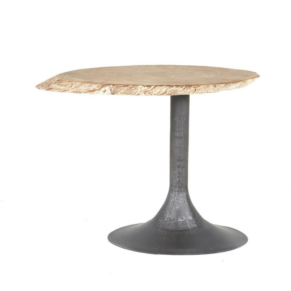 Lume Side End Table with Metal Trumpet Base, Gray Washed Live Edge Top