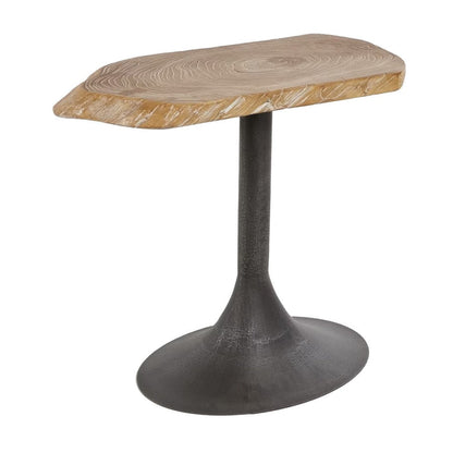 Lume Side End Table with Metal Trumpet Base, Gray Washed Live Edge Top