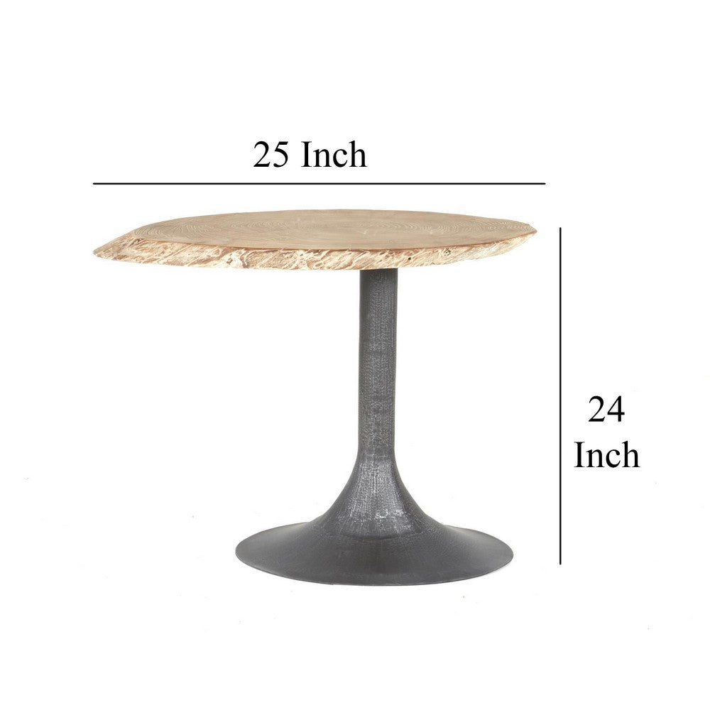 Lume Side End Table with Metal Trumpet Base, Gray Washed Live Edge Top