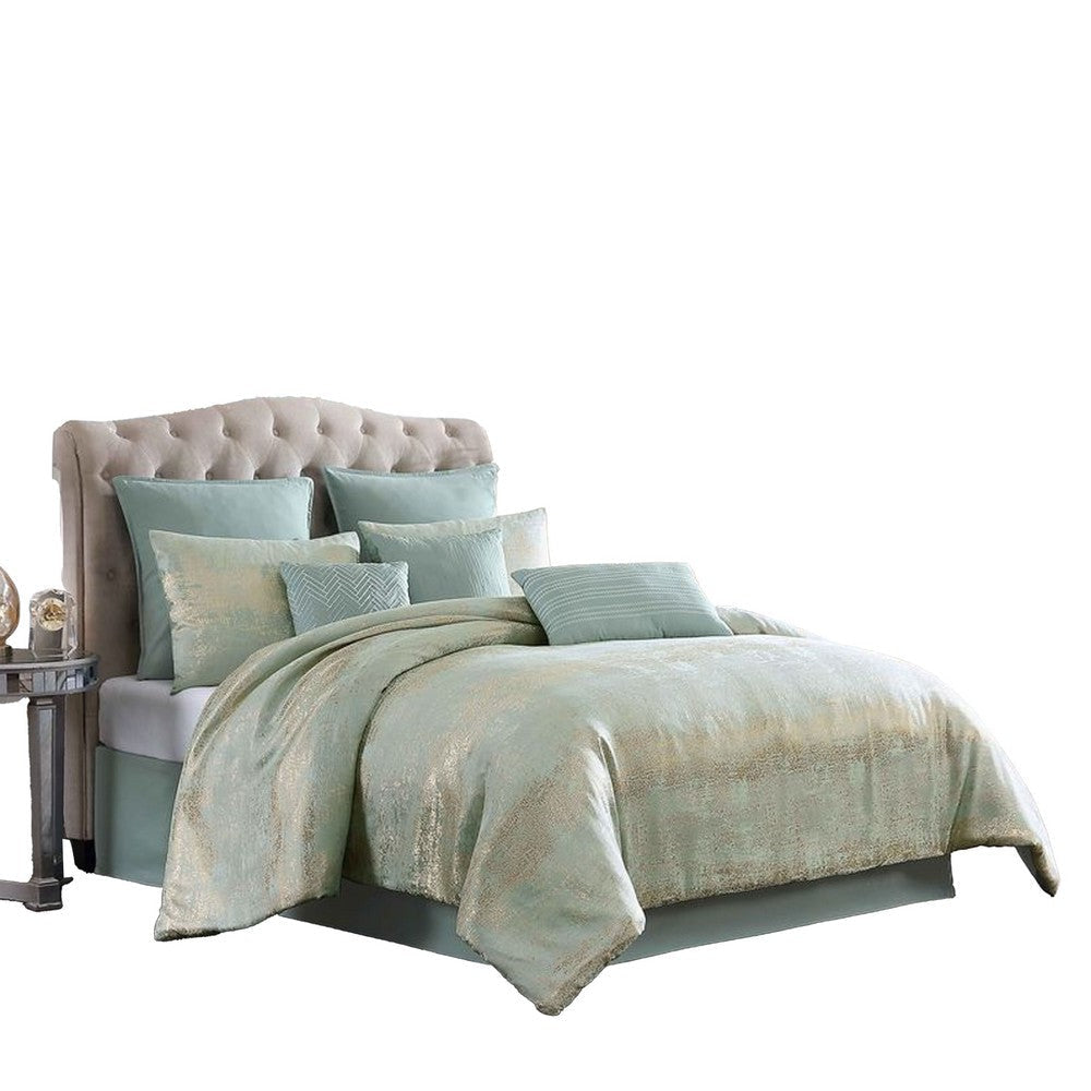 Teesa 9pc Queen Comforter Set, Shams, Blue and Gold Woven Jacquard