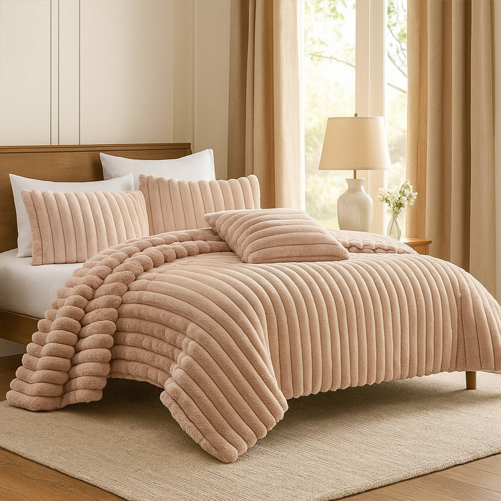 Sieno 3pc Twin XL Comforter Set, Taupe Brown Faux Fur, Micro Mink Back