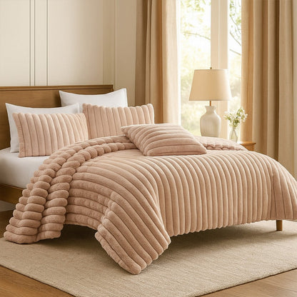 Sieno 3pc Twin XL Comforter Set, Taupe Brown Faux Fur, Micro Mink Back