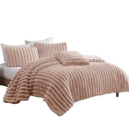 Sieno 3pc Twin XL Comforter Set, Blush Pink Faux Fur, Micro Mink Back
