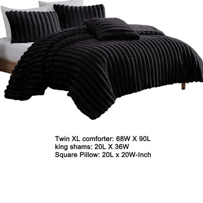 Sieno 3pc Twin XL Comforter Set, Shams, Black Faux Fur Micro Mink Back