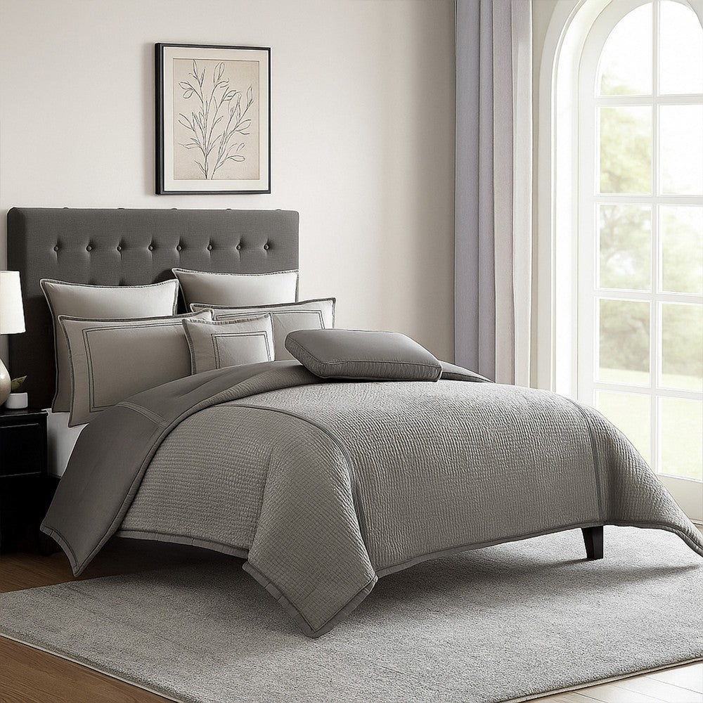Loi 8pc King Comforter Set with Pillows, Shams, Reversible Gray Silver
